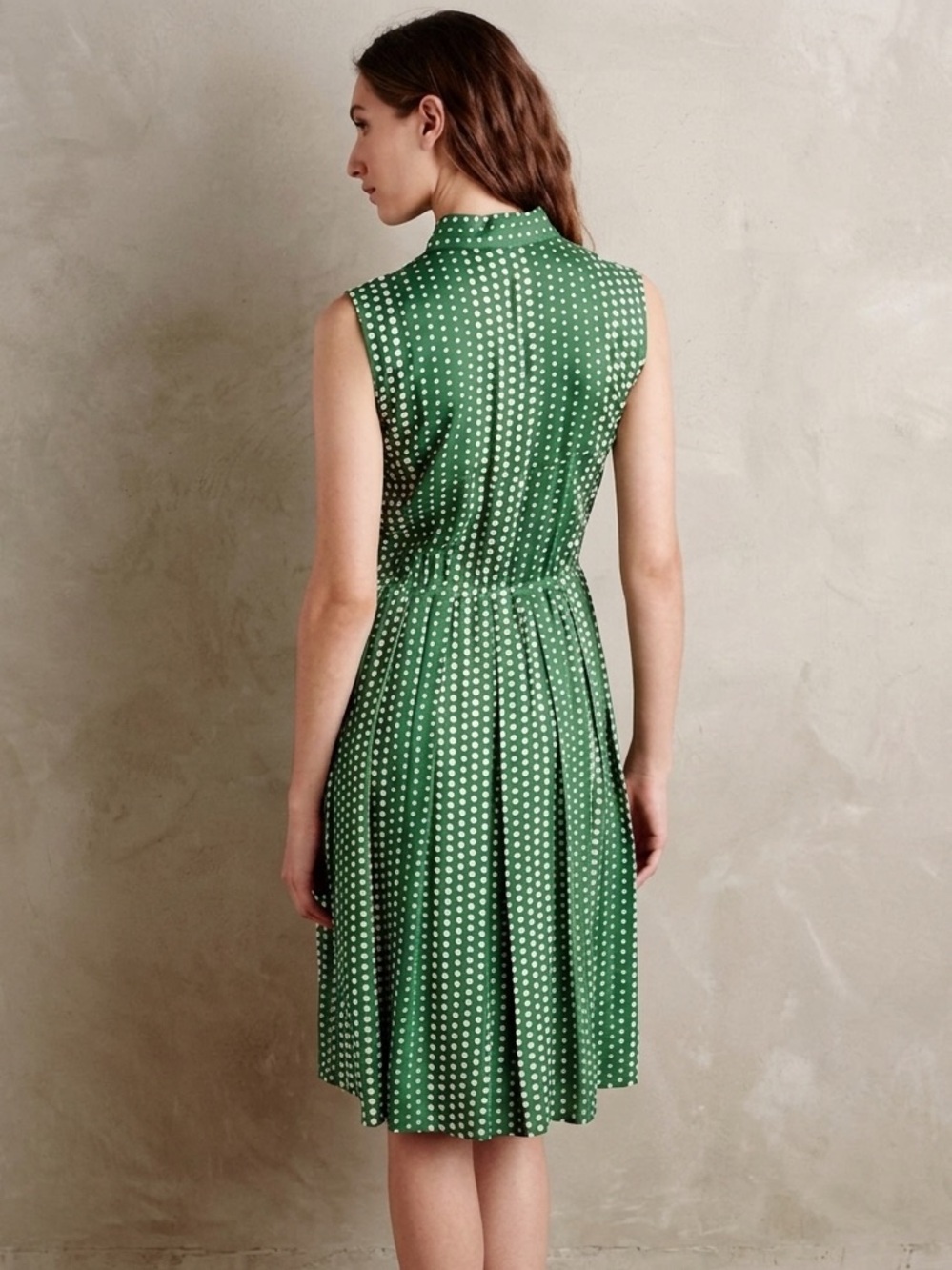 SOLD-Anthropologie 11·1·TYLHO Brynn Shirt Dress With Pockets Green Polka Dot L - Picture 4 of 11